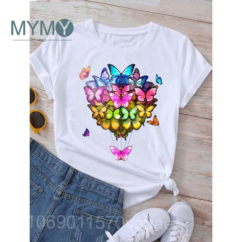 

Butterflies Balloons Print Women's T-shirt Cute Graphic Tee Shirts Ladies Tops Summer Fashion Female O-Neck Short Sleeve T Shirt