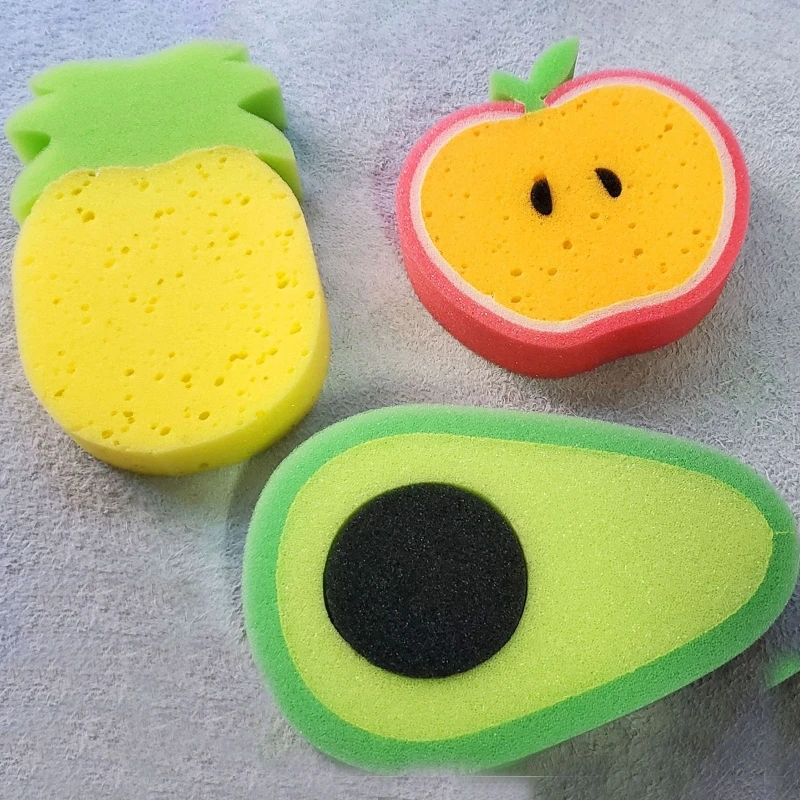 Cute Fruit Shape Bath Sponge Soft Shower Brush Dead Skin Removal Bathroom Body Scrubber Exfoliating Cleaner 1Pc