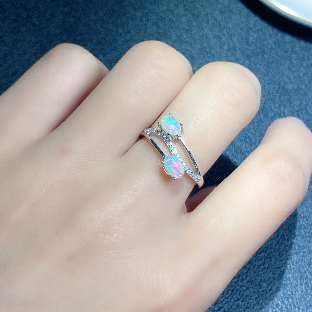 S925 Sterling Silver 4x6* Natural Opal Ring Double Oval Stone for Women Fine Fashion Weddings Jewelry S925 Sterling Silver 4x6* Natural Opal Ring Double Oval Stone for Women Fine Fashion Weddings Jewelry