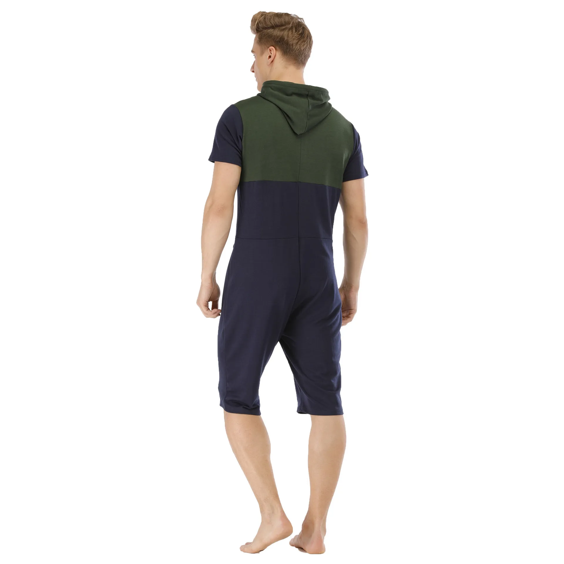 New Men Onesie Patchwork Print Pajamas Sleepwear Summer Short Sleeve Costumes Hoodie Jumpsuits