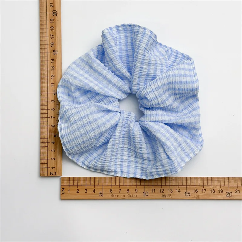 Elegant Blue Canvas Hair Scrunchies - Fashionable Women's Hair Accessories