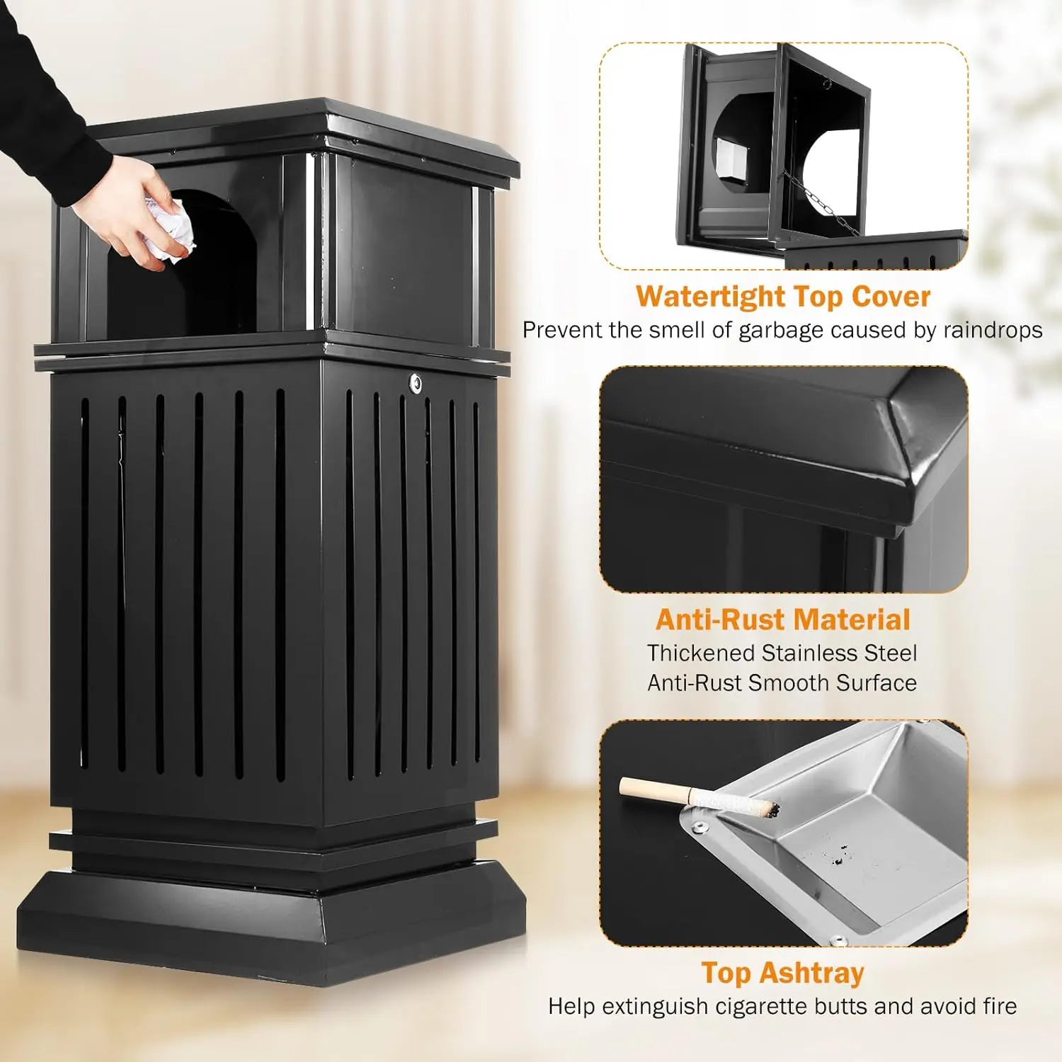Black Trash Can Outdoor Top Tray Stainless Steel Commercial Garbage Enclosure with Locking Lid Heavy Duty Industrial Ya