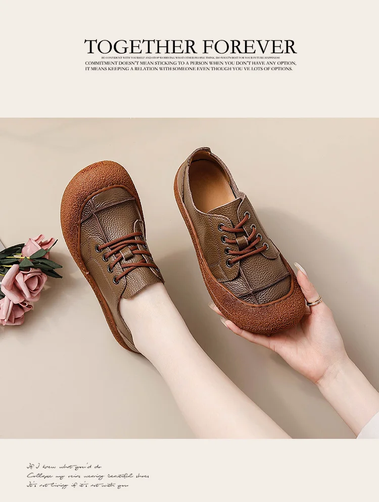Neue Retro Anti Kollision Oxfords Wohnungen frauen Aus Echtem Leder Wanderschuhe Frau Geschnürt Nicht Slip Weiche Casual Mokassins Krankenschwester – Detail 5