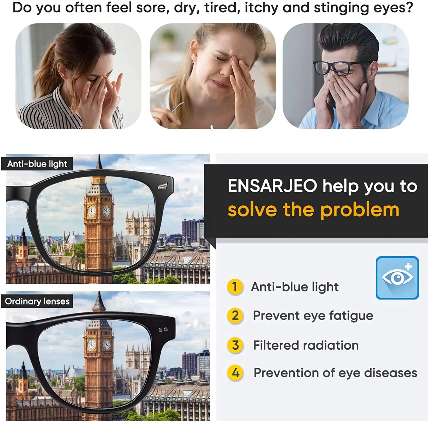 Square Frame Blue Light Blocking Glasses for Eye Comfort