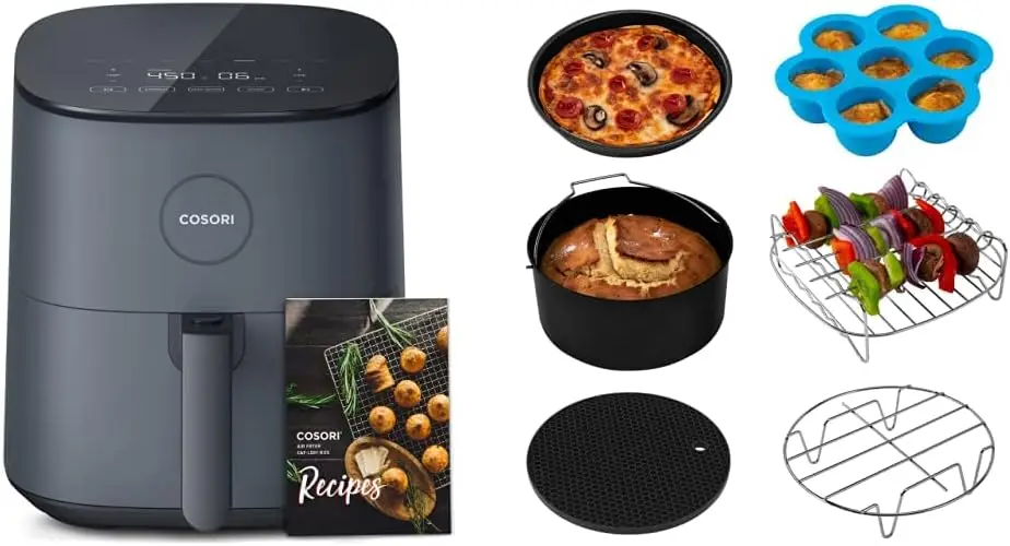 

Fryer, 5 Quart Compact Oilless Oven, 30 Recipes, Up to 450℉, Dark Grey & Air Fryer Accessories, Set of 6 Fit for Most 5.8Q San