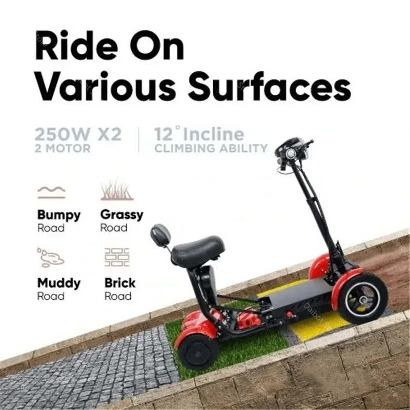 Foldable Mobility Scooter 500W Dual Motor 15.6AH Mini Small 4 Wheels Disability Electric Scooters Elderly Portable Parent-child 6