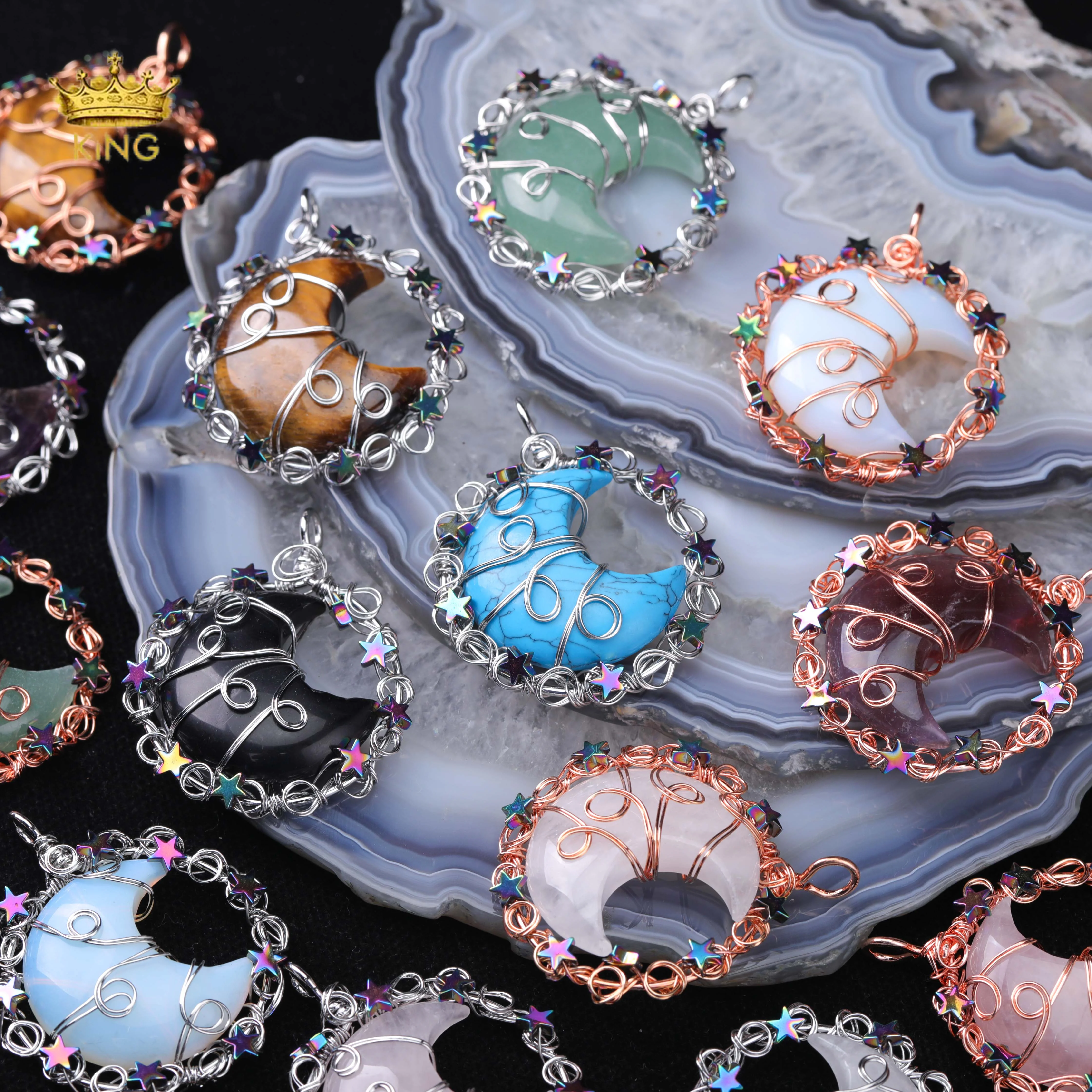 

5 шт., подвеска в форме полумесяца, с бронзовой проволокой