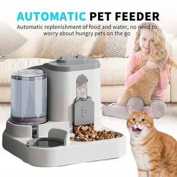 Sdcecb7433b7846f49f6787fe180d4d4fn.jpg Cat Bowl Automatic Feeder with Spill Proof Design with Water Fountain Pet Food Dispenser for Small Medium Large Cats Dogs