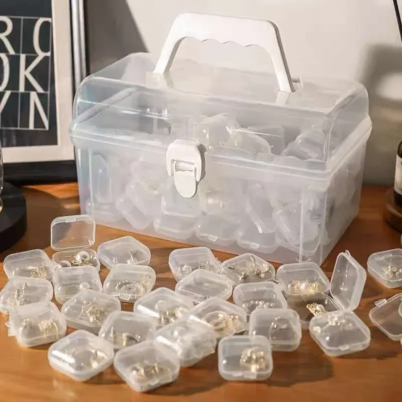 60/1Pcs Mini Plastic Storage Box Transparent Square Organizer Box