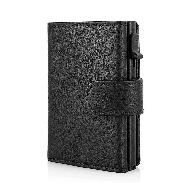 

Card Holder Wallet Slim Minimalist Pop Up Leather Men Wallets RFID Blocking Metal Bank Card Case with Coins Pocket