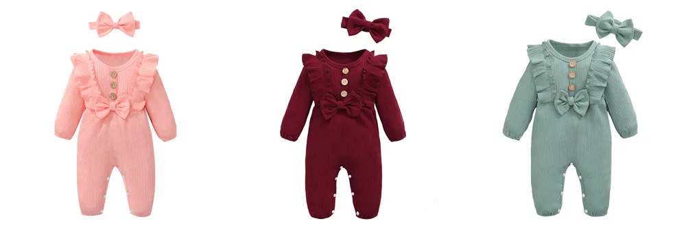 Neugeborenes Baby Stram pler Langarm Rüschen Body mit Stirnband Herbst & Winter Stram pler Outfit Kleidung für Baby 0-18 Monate – Detail 15