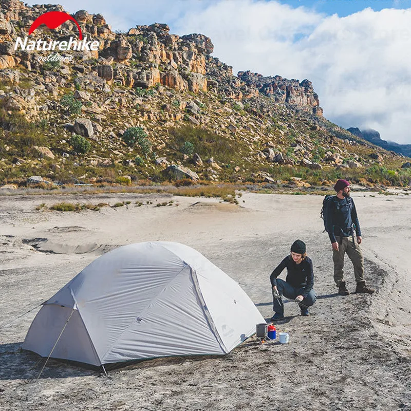 Camping Tent Portable Tent Naturehike Mongar 2 Ultralight Tent Waterproof Double Layer 20D Nylon Travel Camping Backpacking Hiking Tent 1-2 People with Mat