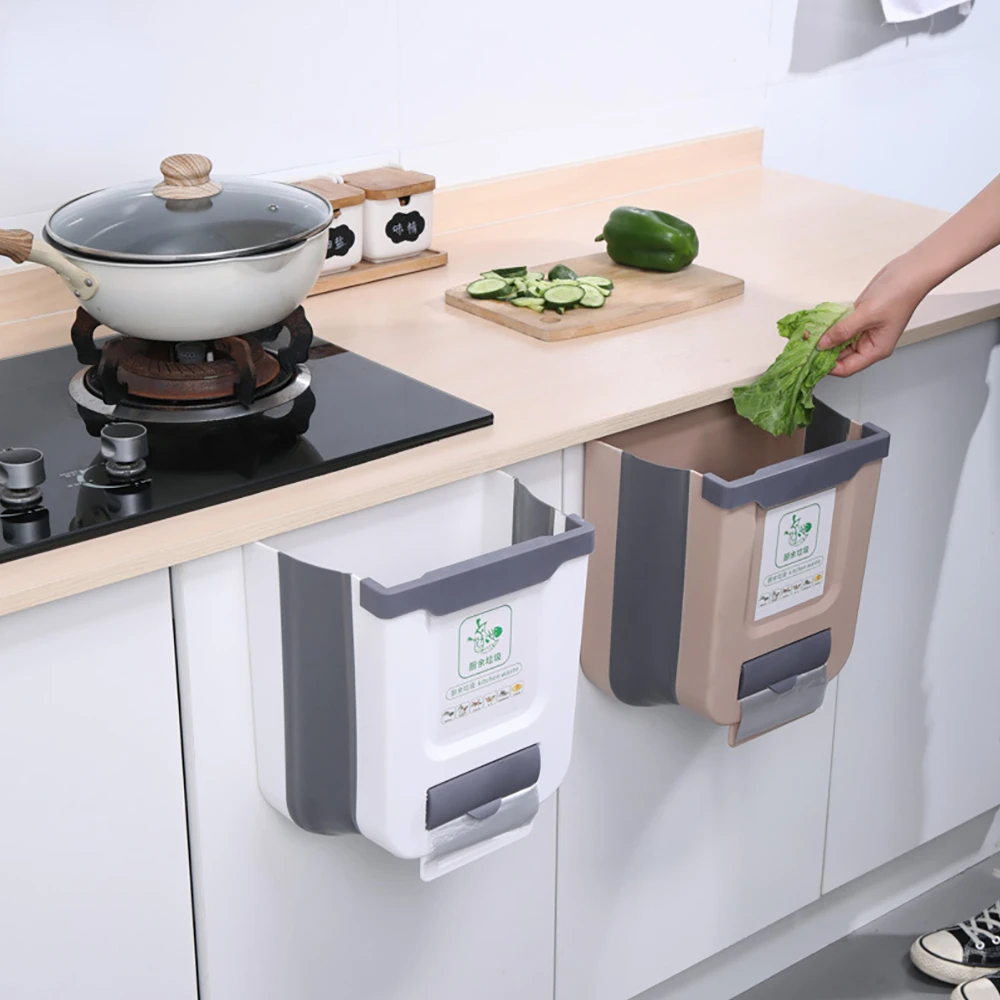 Trash Can Kitchen Wall-mounted Folding Household Cabinet Hanging Storage Creative Classification