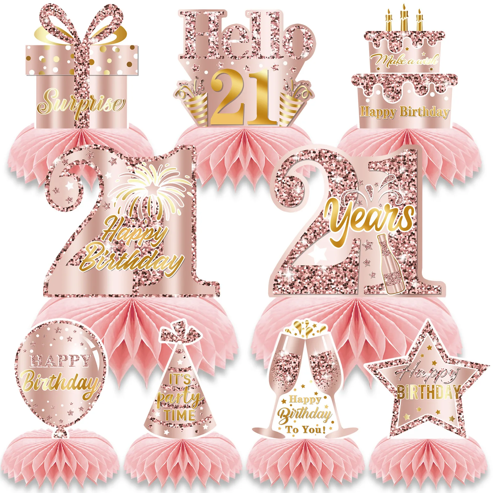 1Set Rosa Gold 18/30/40/50/60/70/80/90th Jahre alt Desktop Waben Ornamente Foto Requisiten für Mädchen Alles Gute zum Geburtstag Party Decor – Detail 8