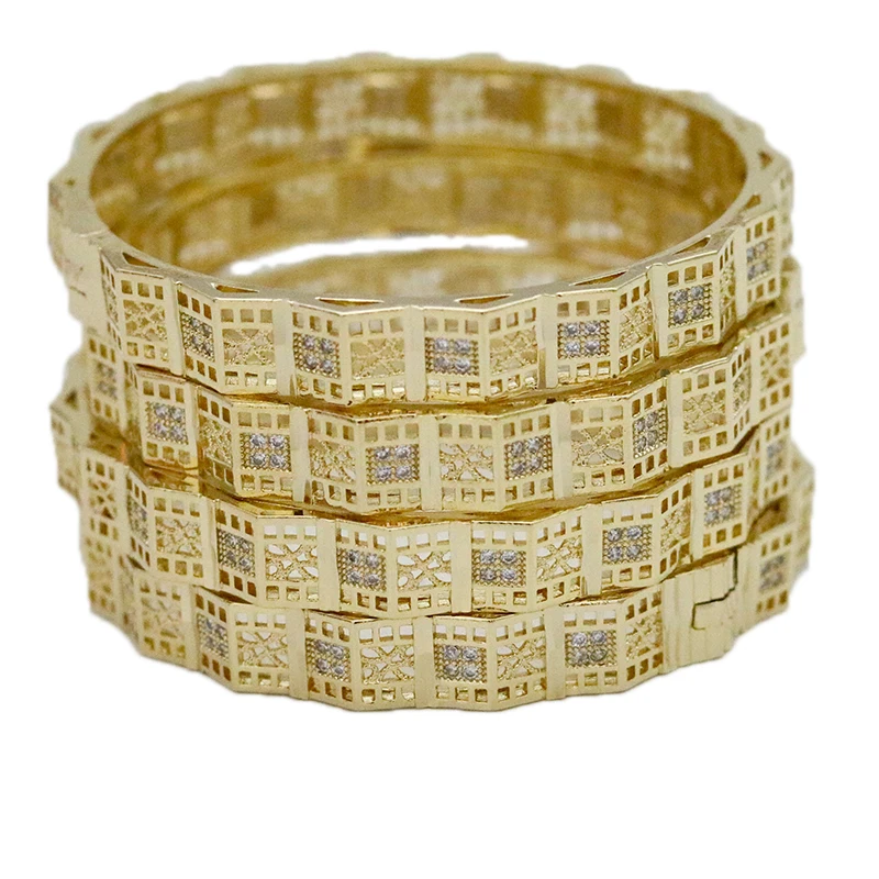 

4pcs/lot Indian Saudi Arabia 24k Gold color Bangle&Bracelet Dubai Bangles For Women Africa Jewelry Ethiopian Wedding Bride Gift