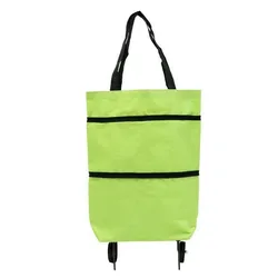 Compact Foldable Grocery Cart - Versatile Lightweight Shopping Bag with Wheels (Green)