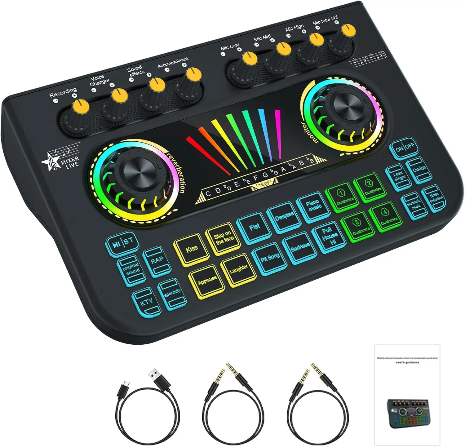 Sound Card Audio Interface Audio Mixer Gaming Audio Mixer Streaming Mixer with Audio Interface BT Sound Board Voice Changer Sound Card for PC Phone Live Streaming