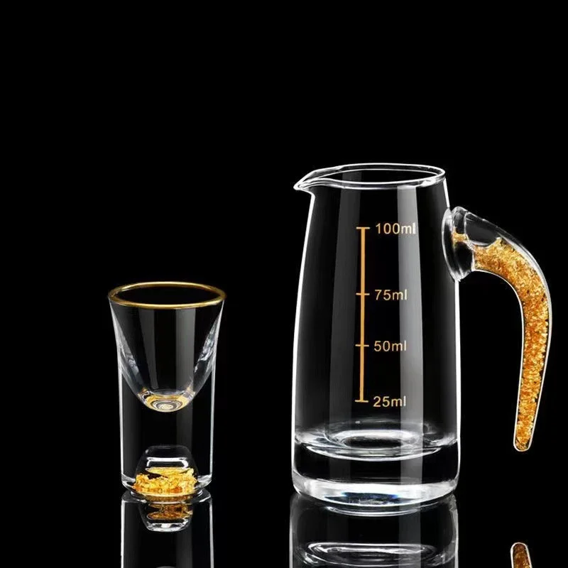 Chinese Style Gold Foil White Wine Glass Set Personalized Creative Jinshan Barware Decanter Home Small Liquor Cup Bar Sets