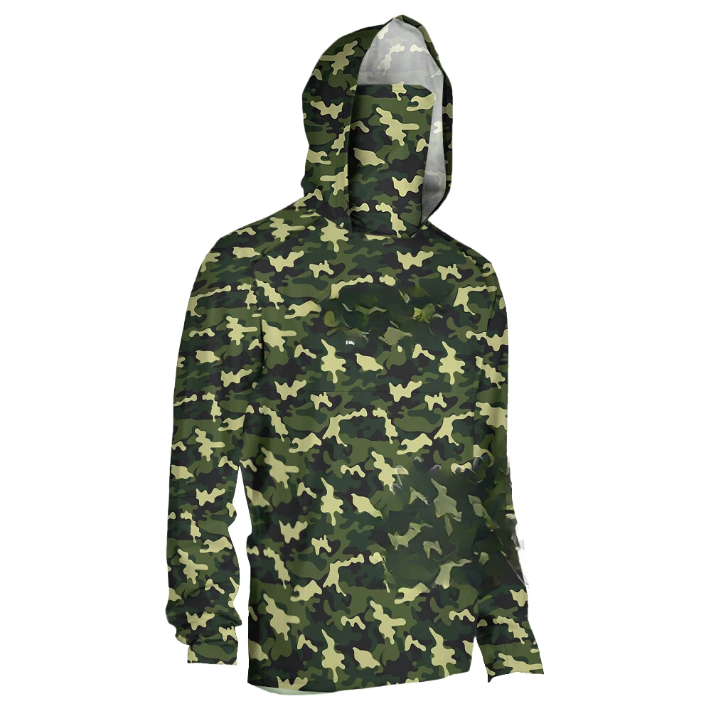 Fishing Hoodie Shirts Long Sleeve Fishing Clothing With Mask Uv Neck Gaiter Men\'s Breathable Angling Jersey