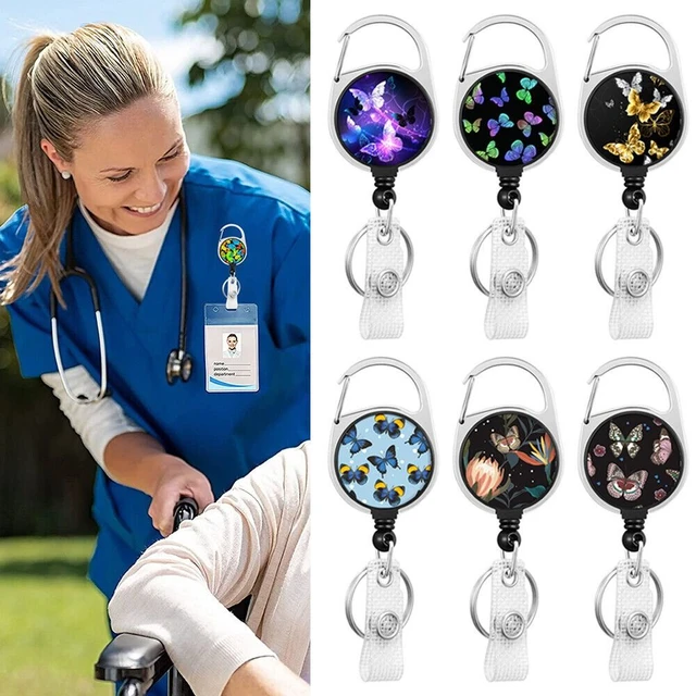4 Pieces Nurse Badge Reels Retractable with Metal Carabiner Belt Clip, Cute  Heavy Duty ID Badge Holder, Gifts for Doctor Office School Teacher Name Badge  Holders 