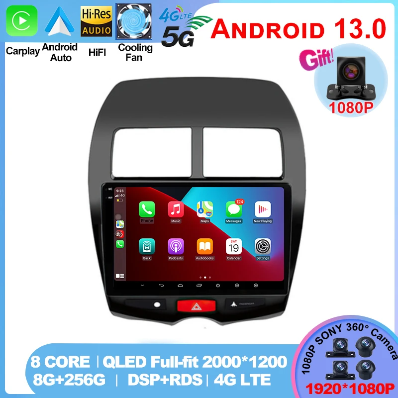 Автомагнитола для Mitsubishi ASX 1 2010 2011 2012-2016, мультимедийный видеоплеер на Android 13, 2 din, dvd, Carplay, навигатор, GPS