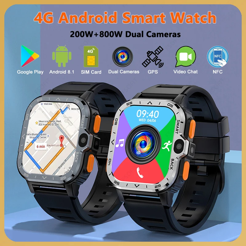4G Network Sim Card Smart Watch 2.03 Pollici Gps Wifi Nfc Dual Camera Robusto 64G Rom Storage Google Play Ip67 Smartwatch Android