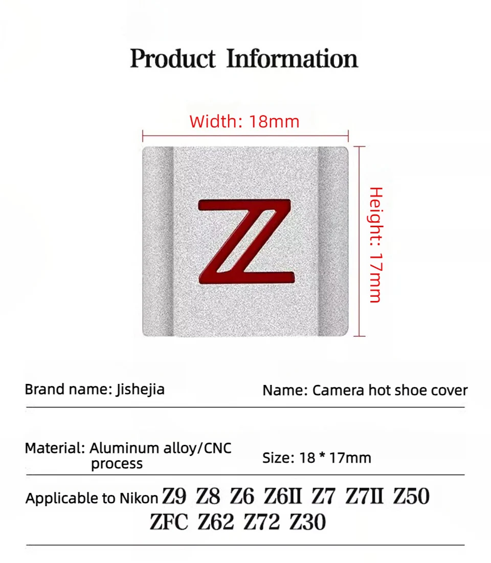 Description Picture 4 of itemCNC Metal Camera Hot Cover Flash Protector Cold Shoe Cap for Nikon Z FC Z9 Z8 Z7 Z7II Z6 Z6II  Z50 Z62 Z72 Z30 II Accessories