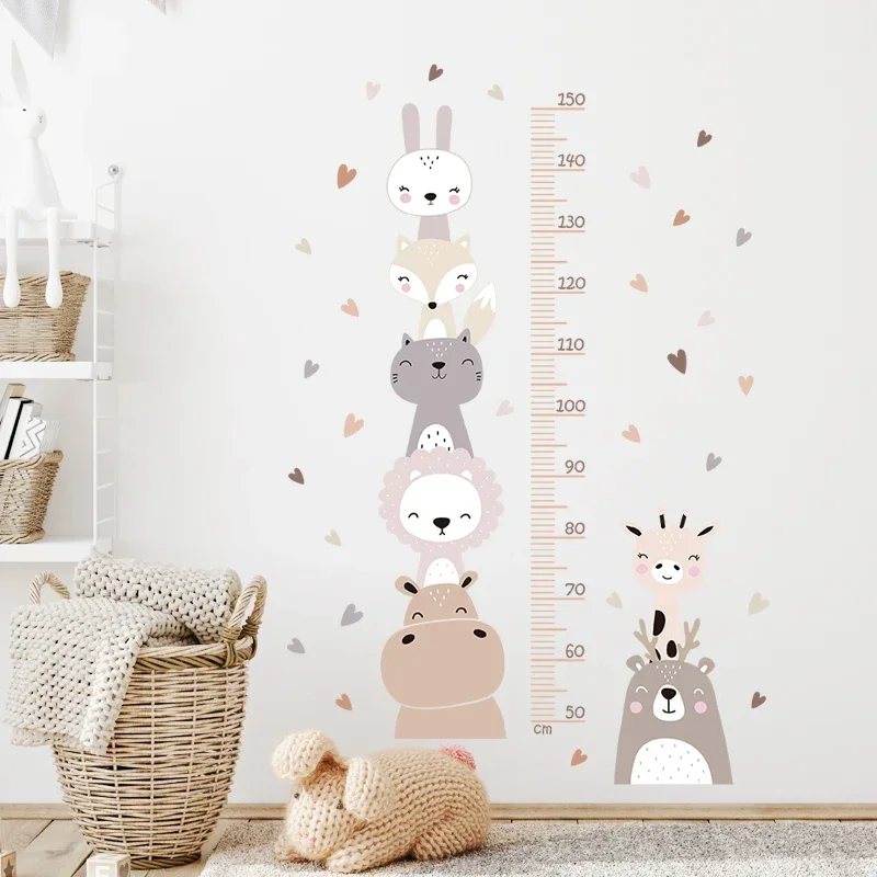 Wall Stickers for Kids Room Baby Nursery Smile Animals Bear Lion Hearts Height Measurement Ruller