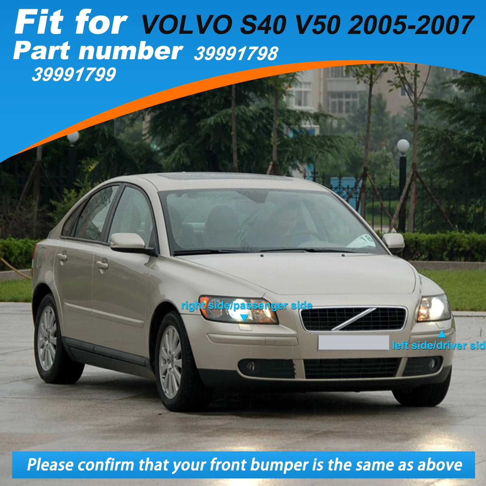 Front Bumper Headlight Washer Cover For VOLVO S40 V50 2005-2007
