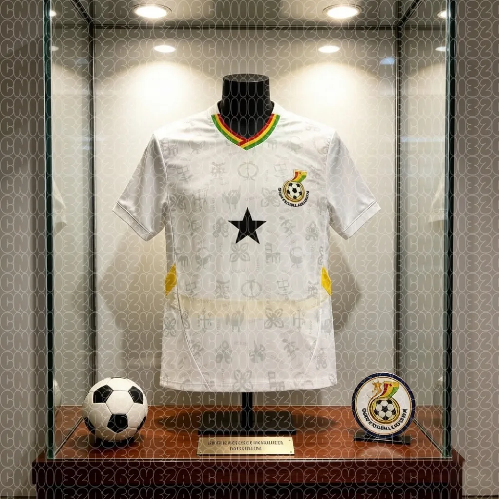 2026 남성용 가나 축구 유니폼 흰색 기하학 무늬 GFA 블랙 스타 풋볼 셔츠 AFCON 팬 유니폼 가족 커플룩 상의