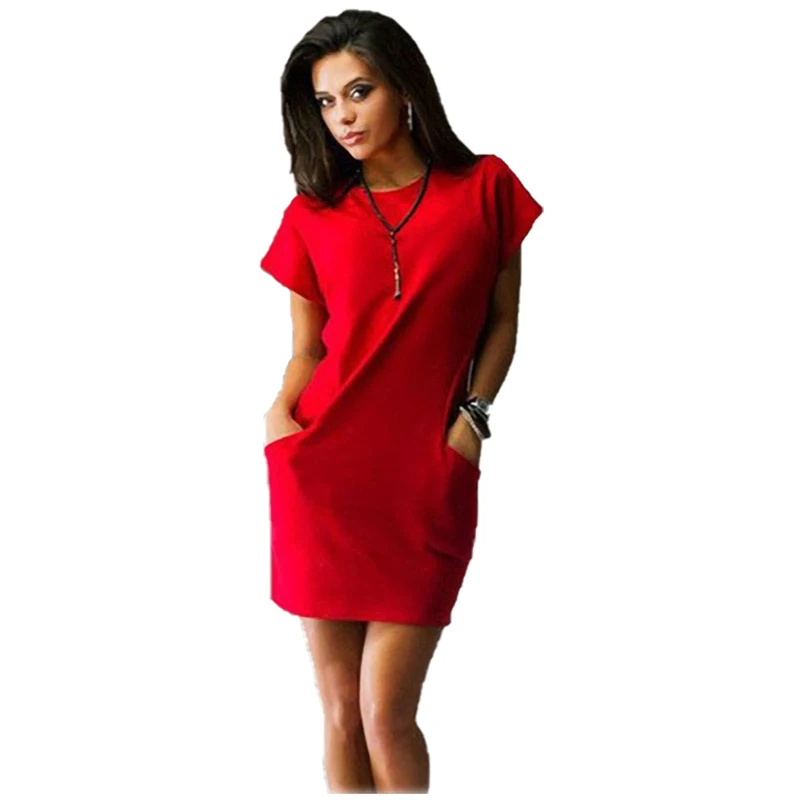 Sukienki damskie modne etui jednokolorowe sukienka na co dzień eleganckie damskie sukienki na luźna, bawełniana letnie sukienki z krótkim rękawem