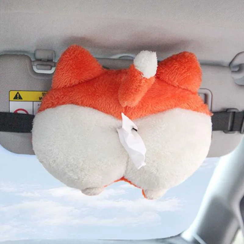 Cute Cartoon Corgi Shaped Car Tissue Box with Drawer