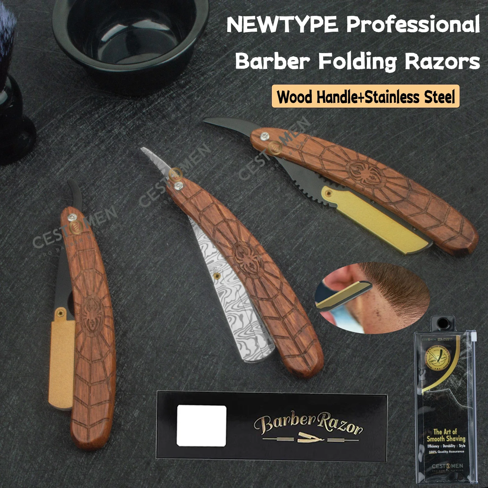 

New Barber Shaving Tools Safety Razor Straight Edge Stainless Steel Wood Handle Shaver Razors Professional Manual Knife Holder