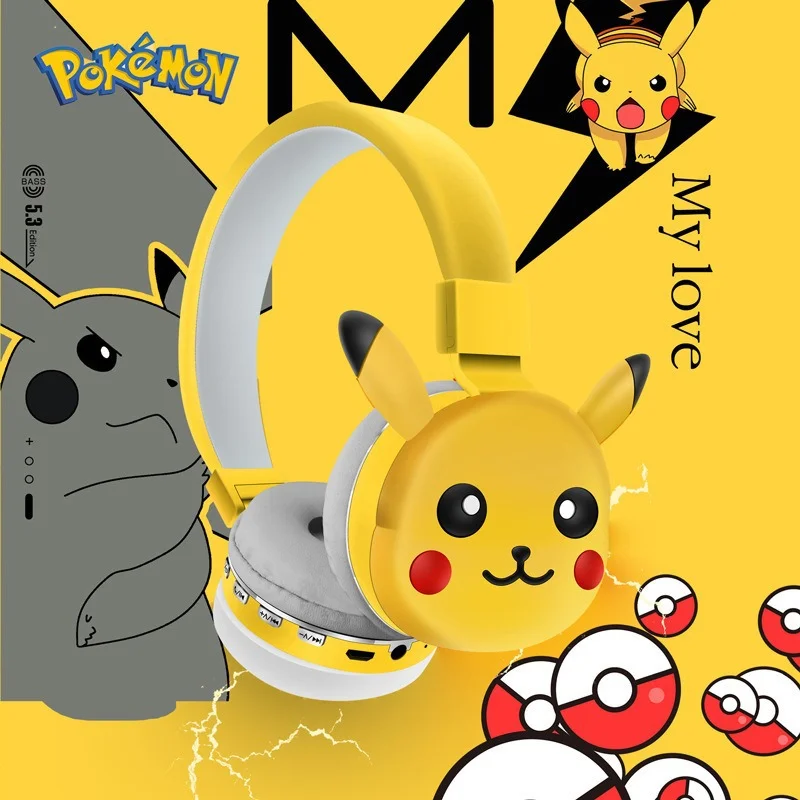 Pocket Monster Pikachu Bluetooth Earphones Wireless Earphones Anime Cartoon High Quality Earphones with Microphone Gift