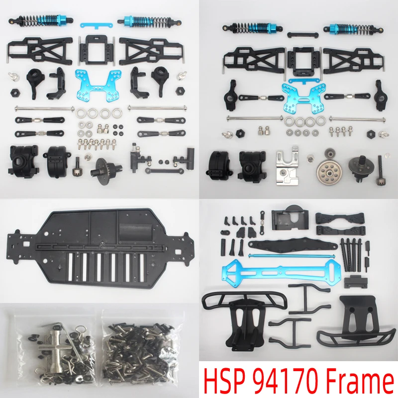 Châssis du buggy RC HSP 94170 montrant les détails de la transmission 4WD et du moteur brushless. Achetez le Buggy RC HSP 94170 1/10 4WD : Performances et Robustesse.