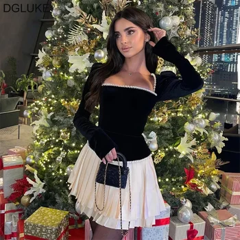 Vintage Black Velvet Blouse Top Square Neck Long Sleeve Cropped Blouses For Women Fashion 2024 Elegant Shirts And Blouses