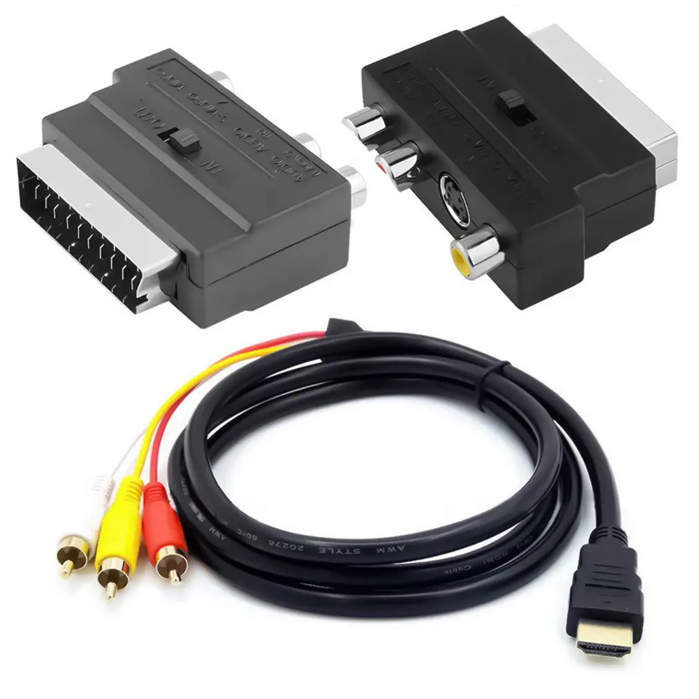 HDMI compatible To Scart Two In One Adapter Cable 1.5M Male S Video 3 Rca Av Audio 3 Rca Phono Adapters| - AliExpress