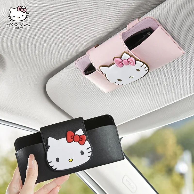 

Sanrio Kawaii Hello Kitty автомобильные очки искусственные аниме мультфильмы милая и милая девушка сердце автомобиль многофункциональные солнцезащитные очки для хранения