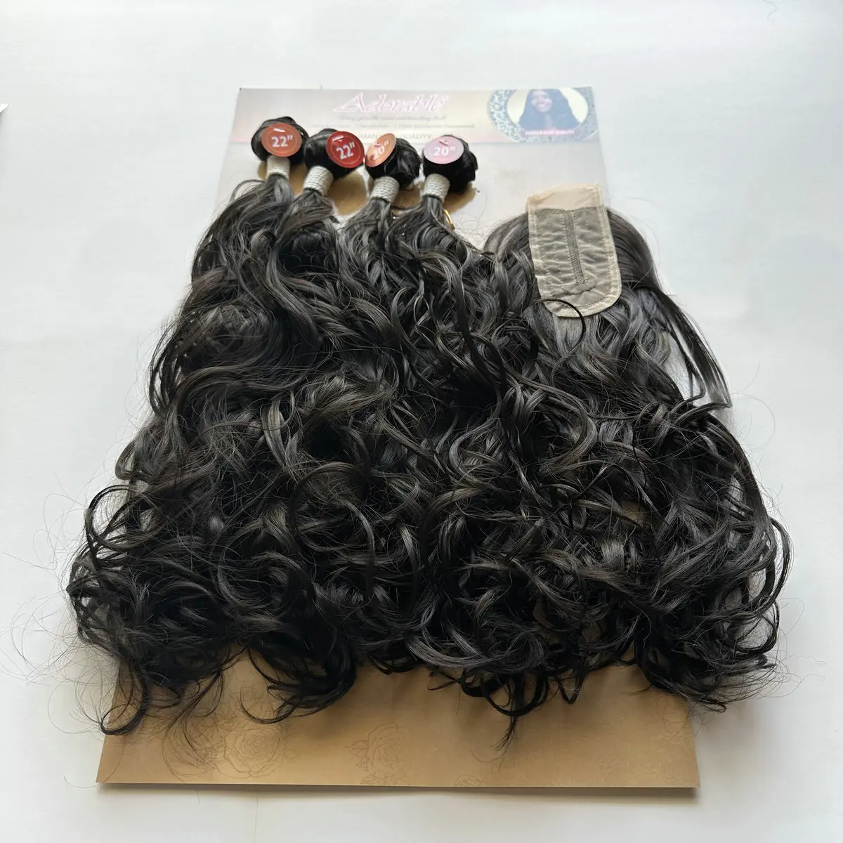 Adorable French Curl One Pack Solution,Packet Synthetic Hair Bundles With 2*4 T Part Hand Made Curly Lace Closure SPLENDOUR 4PCS
