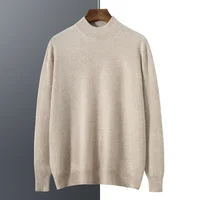 Spring and Autumn New 100% Pure Cashmere Sweater Men's Double Layered Half High Collar Pullover Youth Knitted Seamless Sweater 2