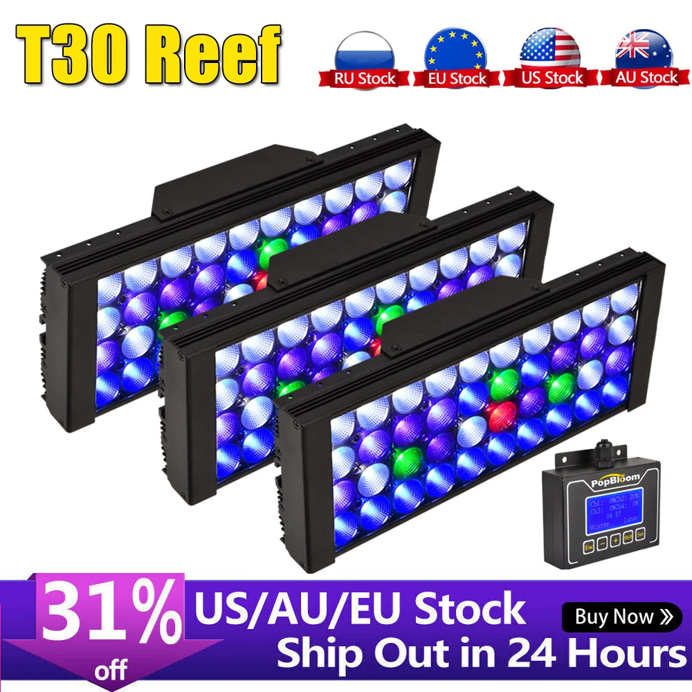 PopBloom Iluminación Led para acuario, luz acuario led, luz acuario marino reef, lampara para acuario, lámpara de Luz para arrecife, crecimiento de Coral, SPS/LPS, luz led pecera, 3 uds.|reef coral|aquario