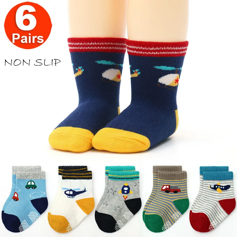 

1-5T 6PAIRS Baby Boys Toddlers Non Slip Socks Lot Cute Kids Children Anti Skid Cotton Grip Floor Sock Set Spring Autumn