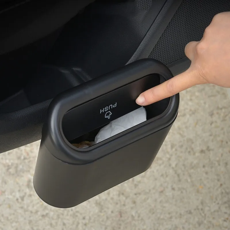 Car Trash Bin Hanging Vehicle Garbage Dust Case Storage Box Black Abs Square Pressing Type Trash Can Auto Interior Accessories