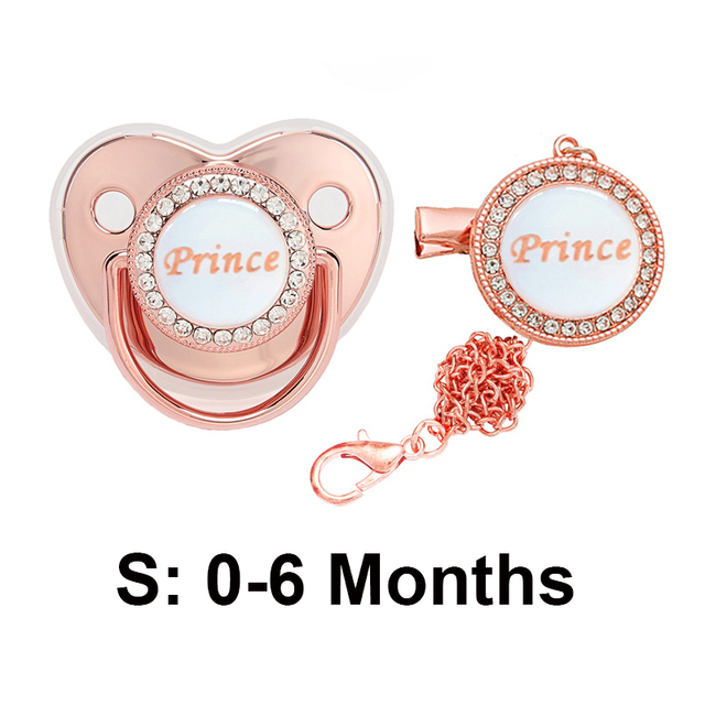 Bling Baby Pacifier Clips Rhinestone Newborn BPA Free Silicone Baby Soother with Chain Baby Shower Gifts Prince Princess
