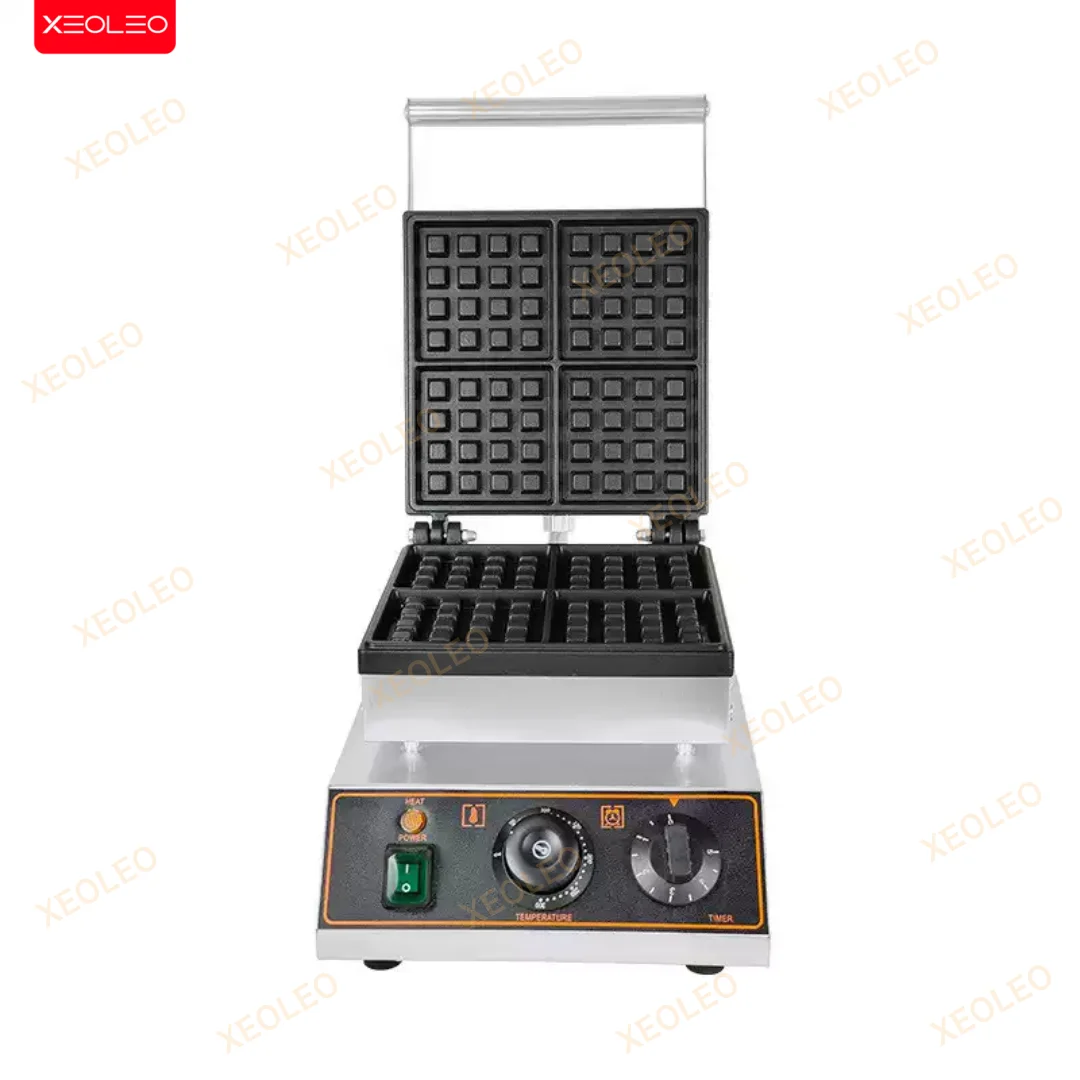 XEOLEO Commercial Waffle Maker 4PCS Square Shape Waffle Machine 1600W Waffle Iron Baker Non-Stick Coating Egg Bread Machine 4