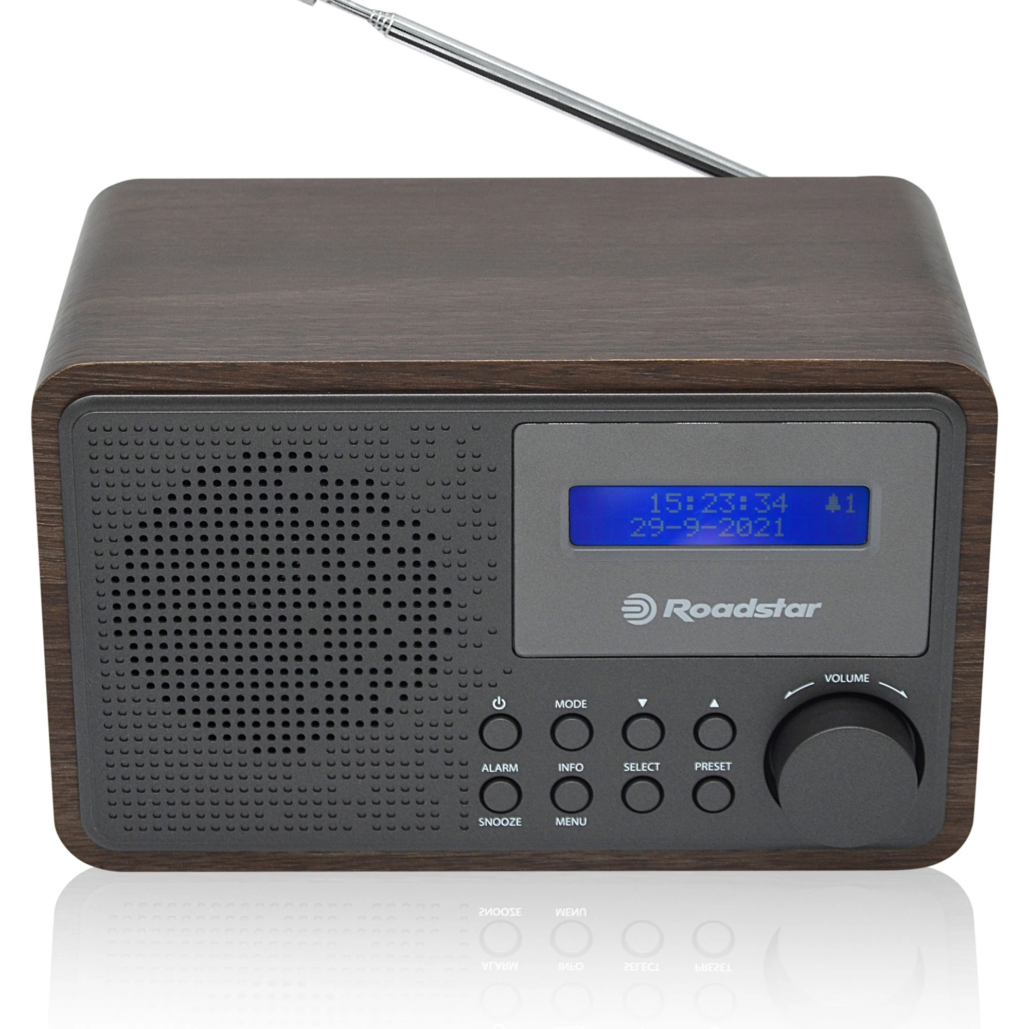 Roadstar Hra-700D +/Wd Radio Portatile Vintage Digitale Dab/ Dab +/ Fm, Rete O Batteria Collegata, Doppia Sveglia, Legno
