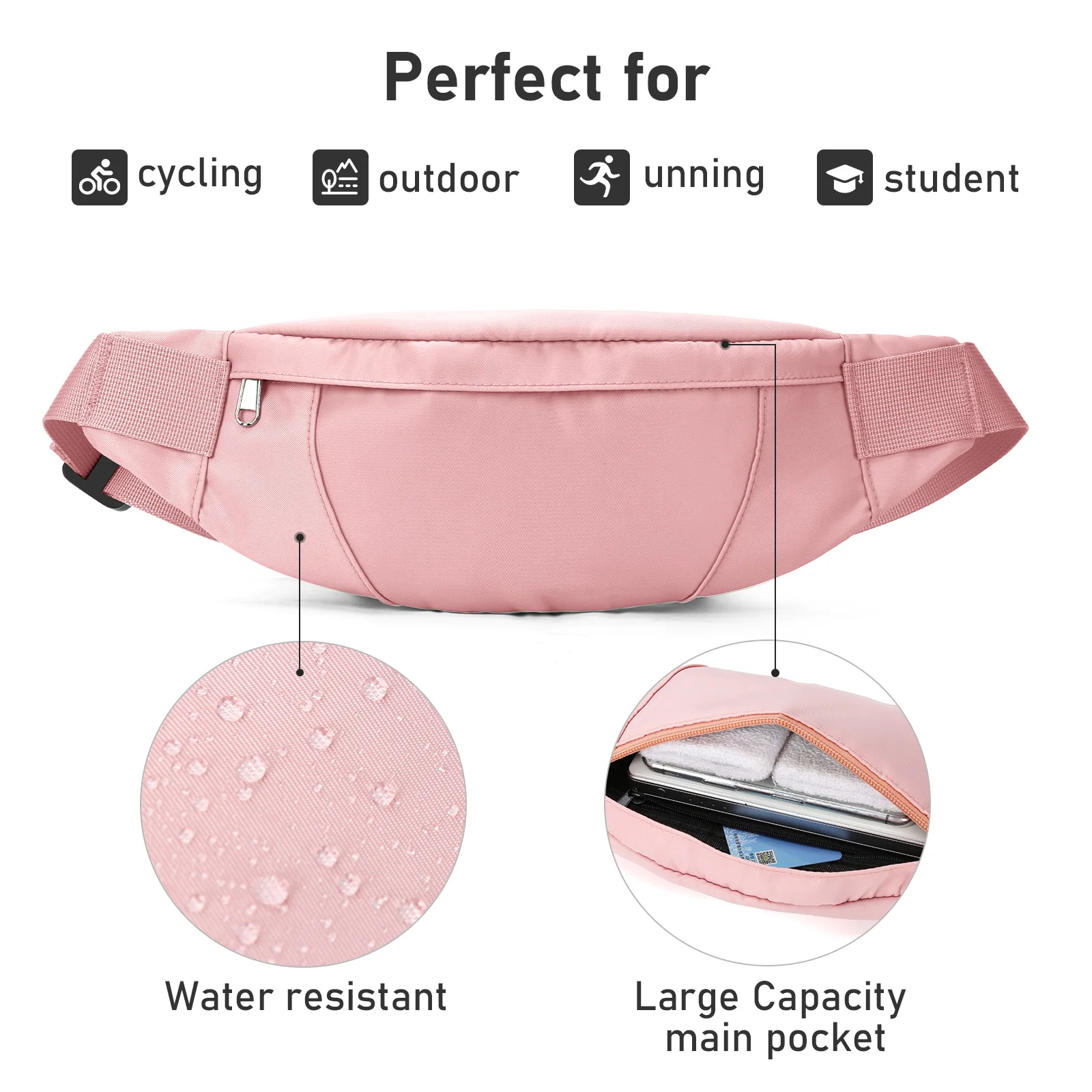 Fanny waist bag Belt Bag for Ladies and Men, Crossbody Belt Bag Adjustable Hip Bag，Hiking, Cycling, Morning Running Waist Bag