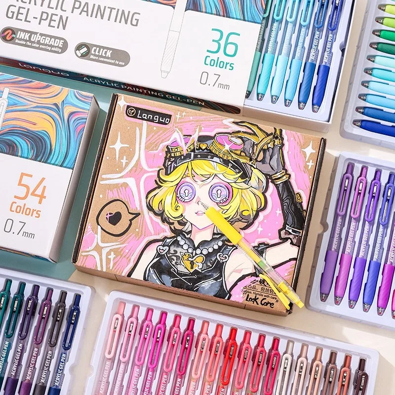 LANGUO 90/6 couleurs grande capacité presse acrylique Gel stylo 0.7mm stylo d'écriture peinture dessin papeterie bureau fournitures scolaires