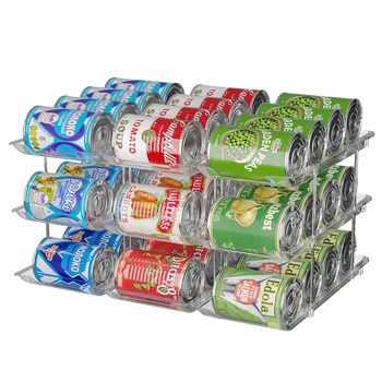 Organizzatore di lattine Contenitori per frigorifero Contenitori per bevande con rotelle automatiche a 3 strati Scatola di immagazzinaggio per lattine di soda Scaffale da cucina 1