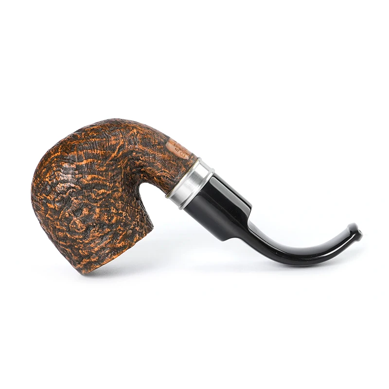 JIBILL Handmade Briar Tobacco Pipe Sandblasted Curved Handle Pipe Gift 9mm Channel Classic Hungarian Large Curved